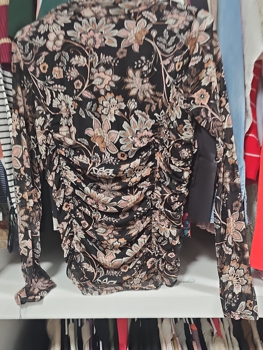 Jane + Delancy Floral Print Blouse in Black and Taupe